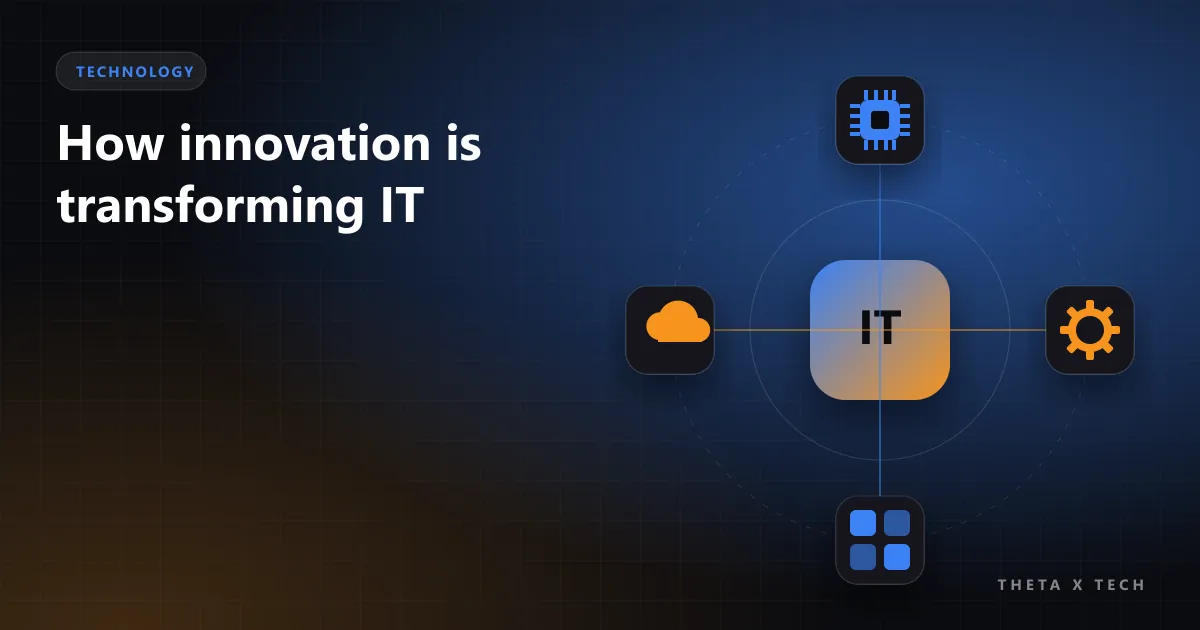 Illustration of cloud, AI chip, automation gear and low-code blocks connected around an IT hub
